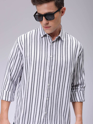 The Indian Garage Co. Men Striped Casual White Shirt