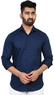 HouseOfCommon Men Solid Casual Dark Blue Shirt