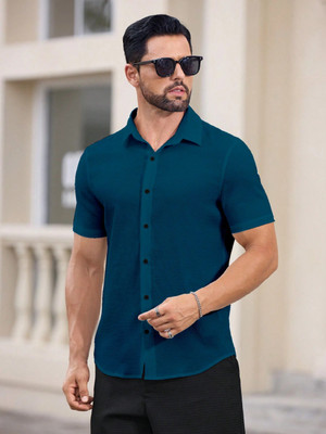 METRONAUT Men Self Design Casual Dark Blue Shirt