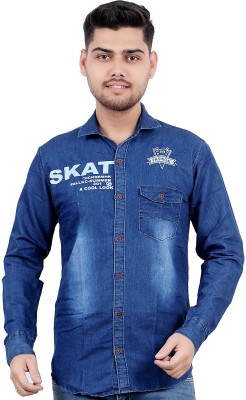 SQS Men Printed Casual Blue, Dark Blue Shirt