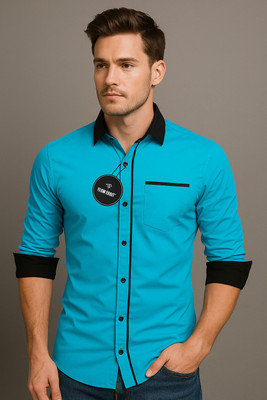 Plum Crazy Men Solid Casual Blue, Black Shirt