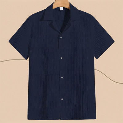 Jenil Fashion Men Self Design Casual Dark Blue Shirt