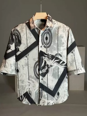 TRENDFLARE Men Printed Beach Wear White, Black Shirt