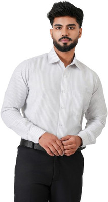 Haute Tissue Men Striped Casual Grey Shirt