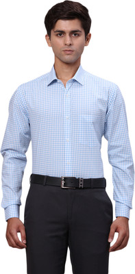 PARK AVENUE Men Checkered Formal Blue Shirt