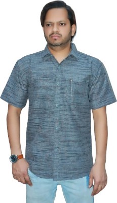 MAFASHIONHOUSE Men Self Design Casual Blue Shirt