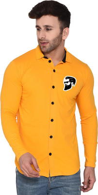 Blisstone Men Solid, Self Design Casual Yellow Shirt