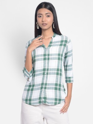 CRIMSOUNE CLUB Women Checkered Casual Green Shirt