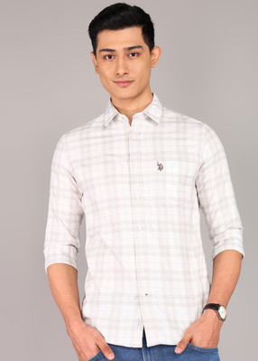 U.S. POLO ASSN. Men Checkered Casual Beige Shirt