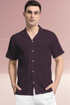 A DEEMOON TREND Men Self Design Casual Purple Shirt