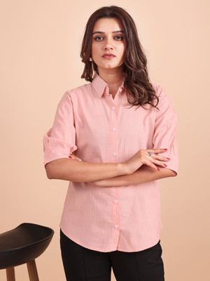 DL Fashion Women Self Design, Solid Casual Orange Shirt