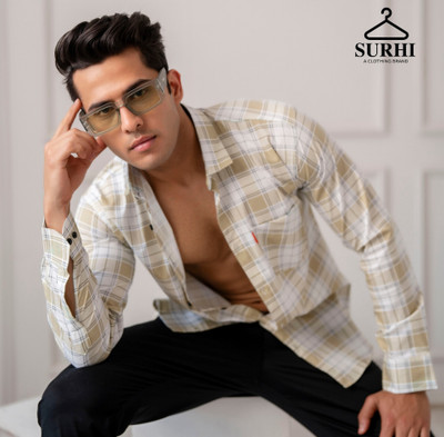 Surhi Men Checkered Casual Yellow Shirt