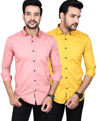 Liza Martin Men Solid Casual Pink, Yellow Shirt(Pack of 2)