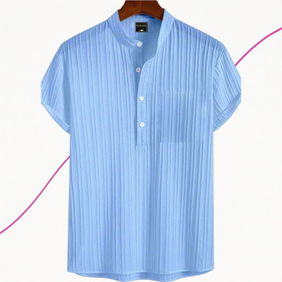Jenil Fashion Men Self Design Casual Light Blue Shirt