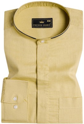 french crown Men Solid Formal Yellow Shirt