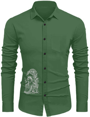 Sanskruti Men Solid Casual Green Shirt