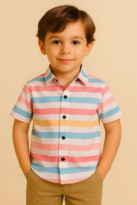 Janmangal Creation Boys Striped Casual Light Green Shirt