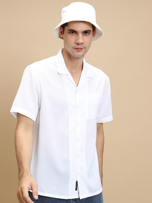 HIGHLANDER Men Self Design Casual White Shirt