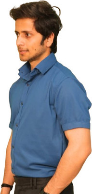 Label nj Men Solid Casual Blue Shirt