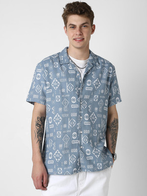 VASTRADO Men Printed Casual Blue Shirt