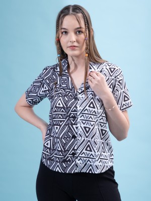 AA-HA! Women Printed Casual Black, White Shirt