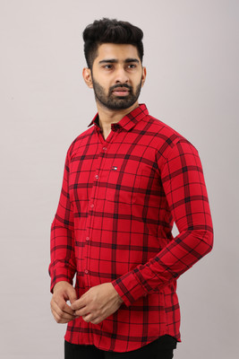 PANKHIL Men Checkered Casual Red Shirt