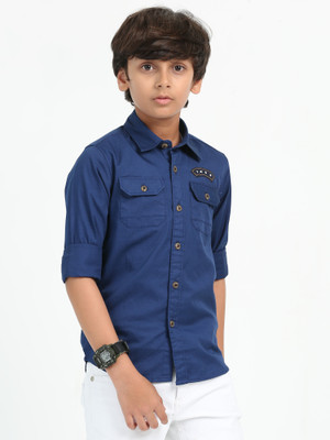 ROCKET SCIENCE Boys Solid Casual Blue Shirt