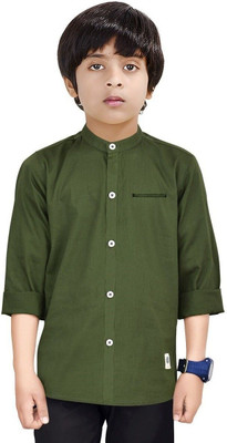 Paper Crane Boys Solid Casual Dark Green Shirt