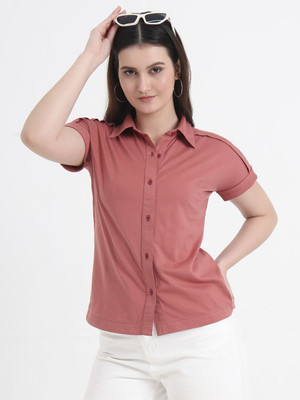 CHARMGAL Women Solid Casual Pink Shirt