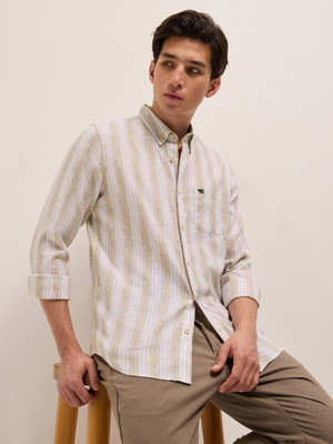 THE BEAR HOUSE Men Striped Casual Beige Shirt