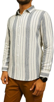 5 iguanas Men Striped Casual White, Grey Shirt