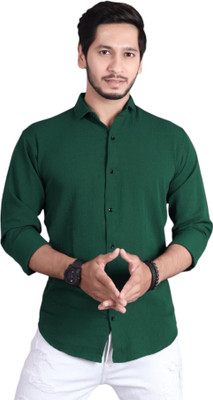 PEARL OCEAN Men Solid Casual Dark Green Shirt