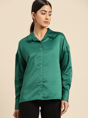 all about you Women Solid Casual Dark Green Shirt