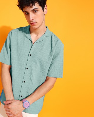 MAA UMA Men Self Design, Checkered Casual Light Green Shirt