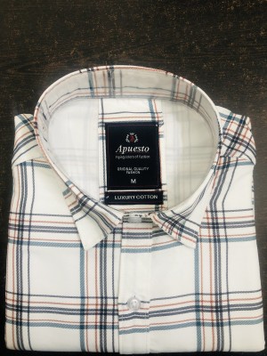 Apuesto Men Checkered Casual White Shirt