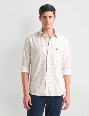 Arrow Sport Men Striped Casual Cream Shirt