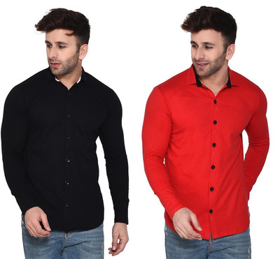 BEYOU FASHION Men Solid Casual Red, Black Shirt(Pack of 2)