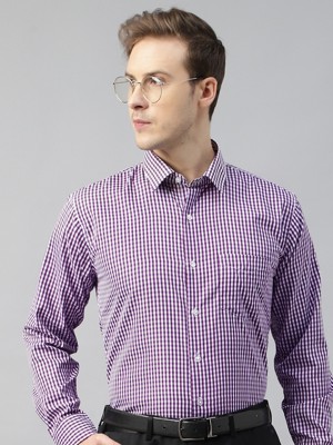 English Navy Men Checkered Formal Purple Shirt