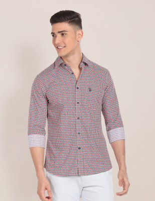 U.S. POLO ASSN. Men Printed Casual Orange, Dark Blue, White Shirt