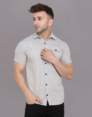 tfurnish Men Solid Casual Silver Shirt