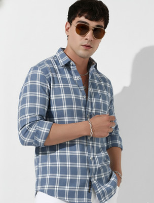 U TURN Men Checkered Casual Blue Shirt