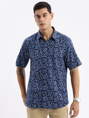 Showoff Men Printed Casual Dark Blue Shirt