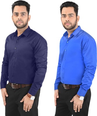 CRAFT HEAVEN Men Solid Casual Blue, Dark Blue Shirt(Pack of 2)