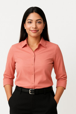 teenalo Women Solid Formal Orange Shirt