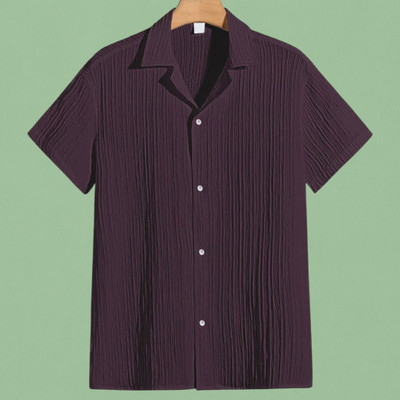 Jenil Fashion Men Self Design Casual Purple Shirt