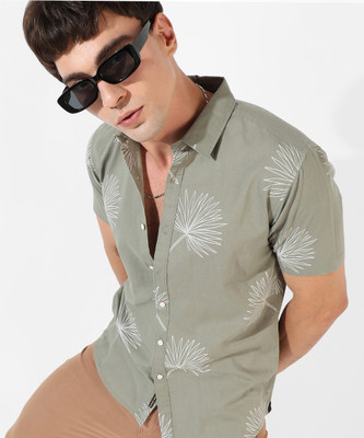 CAMPUS SUTRA Men Graphic Print Casual Grey, White Shirt
