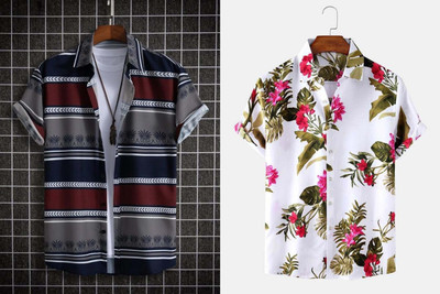 Qlonz Store Men Printed Casual Red, Maroon Shirt(Pack of 2)