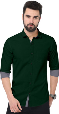 RGSTORE Men Solid Casual Dark Green Shirt