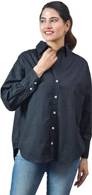 Fab Star Women Solid Casual Black Shirt