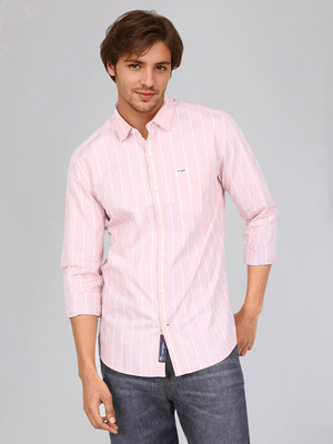 Wrangler Men Striped Casual Pink Shirt
